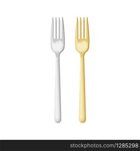 Cartoon silver and gold forks . Vector illustration