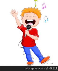 Cartoon singing happily while holding the mic
