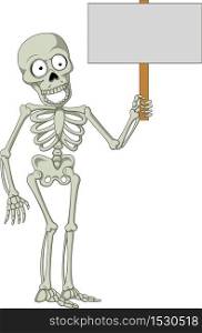 Cartoon skeleton holding blank sign