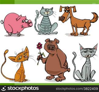 Cartoon Sketch Illustration of Funny Animals Set