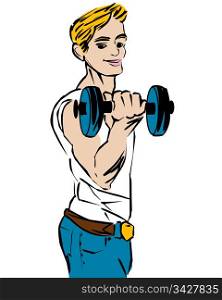 Cartoon sketch of a bodybuilder, fitness boy. Isolated objects over white background