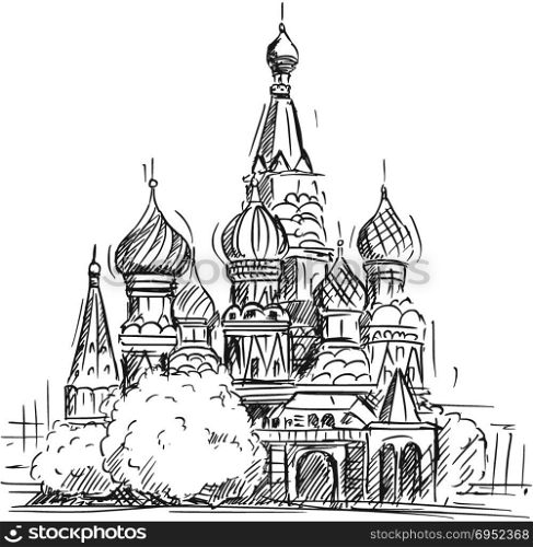 Cartoon Sketch of Saint Basil&rsquo;s Cathedral, Moscow, Russia. Cartoon sketch drawing illustration of Saint Basil&rsquo;s Cathedral in Moscow, Russia.