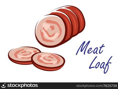 Cartoon sketch of tasty meat loaf with text isolated on white background suitable for food design