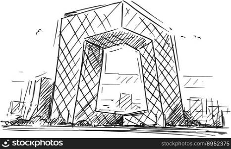 Cartoon Sketch of the China Central TV Headquarters Building, Beijing, China. Cartoon sketch drawing illustration of China Central TV Headquarters Building, Beijing, China.