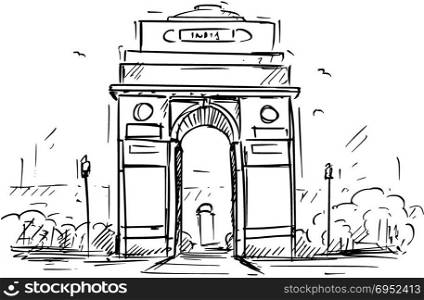 Cartoon Sketch of the India Gate, New Delhi, India. Cartoon sketch drawing illustration of CIndia Gate in New Delhi, India.