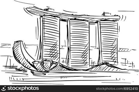 Cartoon Sketch of the Marina Bay Sand, Singapore. Cartoon sketch drawing illustration of Marina Bay Sand, Singapore.