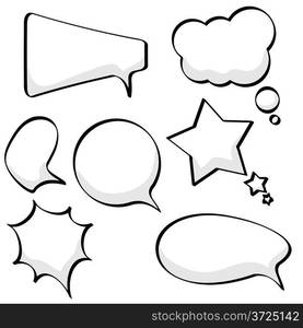 Cartoon sketchy speech and thought bubbles isolated on white background.