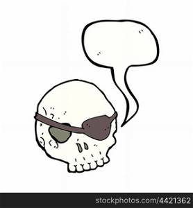 cartoon skull with eye patch with speech bubble