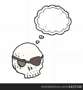 cartoon skull with eye patch with thought bubble