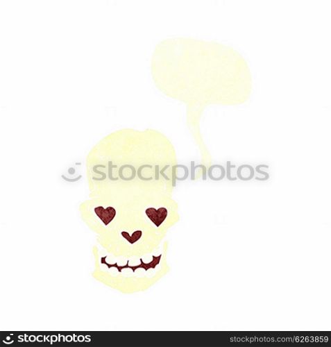 cartoon skull with love heart eyes with speech bubble