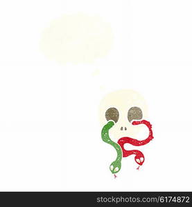 cartoon skull with snakes with thought bubble