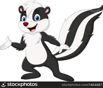 Cartoon skunk presenting on white background