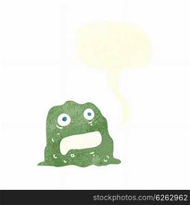 cartoon slime creature with speech bubble