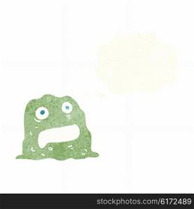 cartoon slime creature with thought bubble