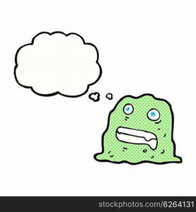 cartoon slime creature with thought bubble