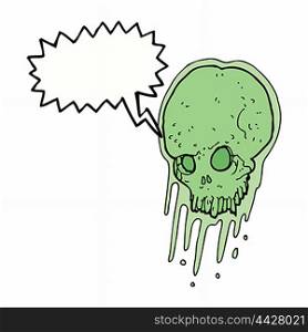cartoon slimy skull with speech bubble