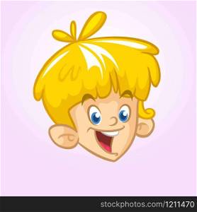 Cartoon small blond boy. Vector illustration of young teenager outlined. Boy head icon. Cartoon little boy smiling head