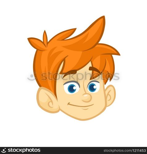 Cartoon small red hair blond boy. Vector illustration of young teenager outlined. Boy head icon. Cartoon little boy smiling head