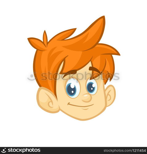 Cartoon small red hair blond boy. Vector illustration of young teenager outlined. Boy head icon. Cartoon little boy smiling head