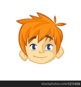 Cartoon small red hair boy. Vector illustration of young teenager outlined. Boy head icon. Cartoon little boy smiling head