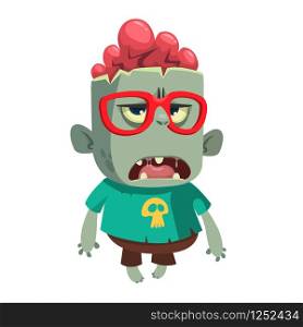 Cartoon smart zombie wearing eyeglasses. Halloween vector illustration