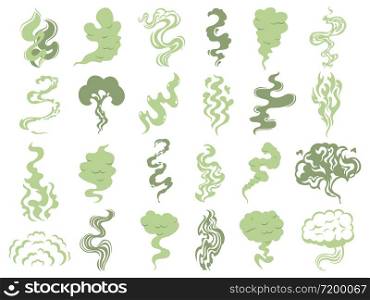 Cartoon smelling smoke. Bad smell, toxic stench aroma clouds, fumes smoke, cigarettes clouds. Deadly gas clouds vector isolated illustration set. Smell scent, toxic smoke, fume steam. Cartoon smelling smoke. Bad smell, toxic stench aroma clouds, fumes smoke, cigarettes clouds. Deadly gas clouds vector isolated illustration set