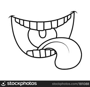 Cartoon smile, mouth, lips with teeth and tongue. silhouette vector illustration isolated on white background