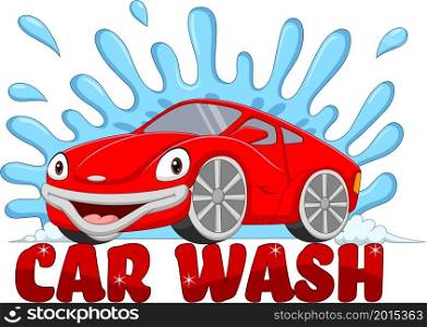 Cartoon smiling car washing mascot