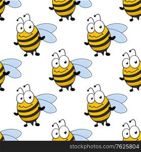 Cartoon smiling colorful bee seamless motif pattern in square format for fairytale and comics design