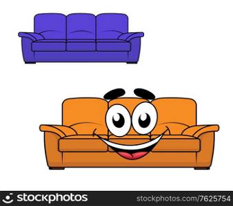 Cartoon smiling couch furniture isolated white background for interior design