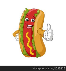 Cartoon smiling hot dog giving thumb up