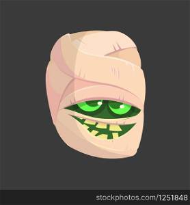 Cartoon smiling mummy face icon. Vector clip art illustration of mummy head for Halloween