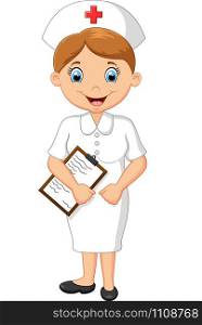 Cartoon smiling nurse holding clipboard