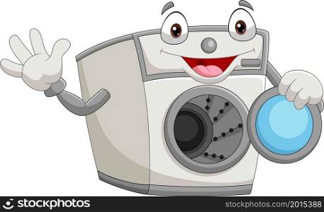 Cartoon smiling washing machine waving hand