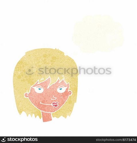 cartoon smiling woman with thought bubble