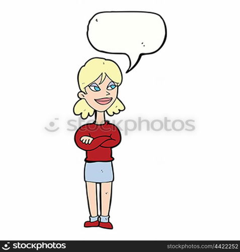 cartoon smug woman with speech bubble