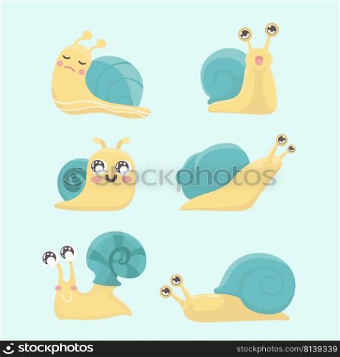 Cartoon snail vector set. 