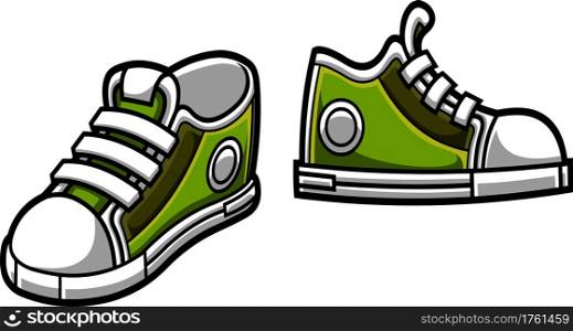 Cartoon Sneakers. Vector Hand Drawn Illustration Isolated On Transparent Background