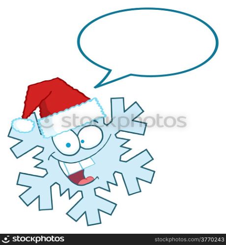 Cartoon Snowflake Character With Santa Hat And Speech Bubble