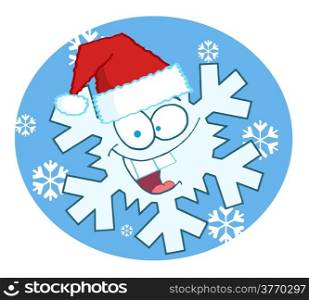 Cartoon Snowflake Character With Santa Hat In The Snow
