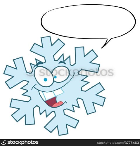 Cartoon Snowflake Character With Speech Bubble
