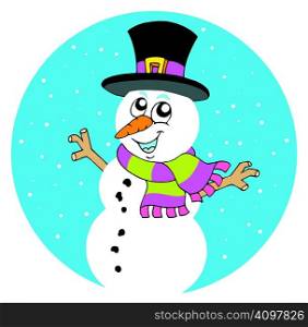 Cartoon snowman on white background - vector illustration.
