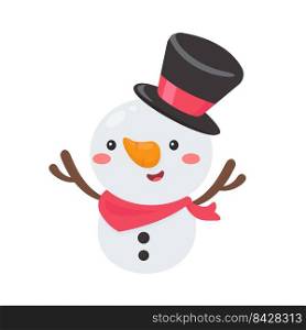 Cartoon snowman wearing a red scarf is happy for christmas.