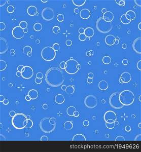 Cartoon soap bubbles seamless pattern. Effervescent oxygen bubbles, bath suds, fizzy soda or drink. Hand drawn vector illustration