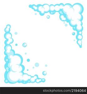 Cartoon soap foam set with bubbles. Light blue suds of bath, sh&oo, shaving, mousse. Vector frame isolated on white background.. Cartoon soap foam set with bubbles. Light blue suds of bath, sh&oo, shaving, mousse. Vector frame. EPS 10