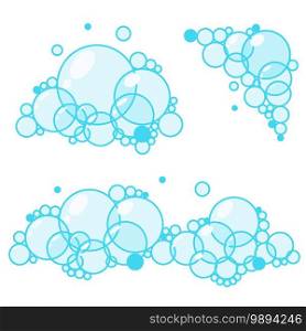 Cartoon soap foam set with bubbles. Light blue suds of bath, sh&oo, shaving, mousse. Vector illustration isolated on white background.. Cartoon soap foam set with bubbles. Light blue suds of bath, sh&oo, shaving, mousse. Vector illustration