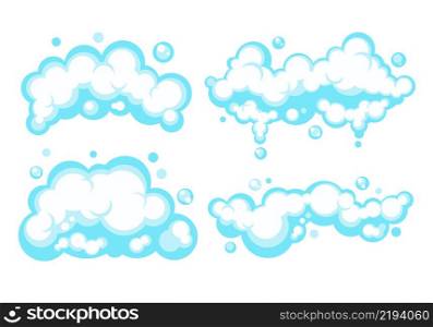 Cartoon soap foam set with bubbles. Light blue suds of bath, shampoo, shaving, mousse. Vector illustration. EPS 10.. Cartoon soap foam set with bubbles. Light blue suds of bath, shampoo, shaving, mousse. Vector illustration. EPS 10