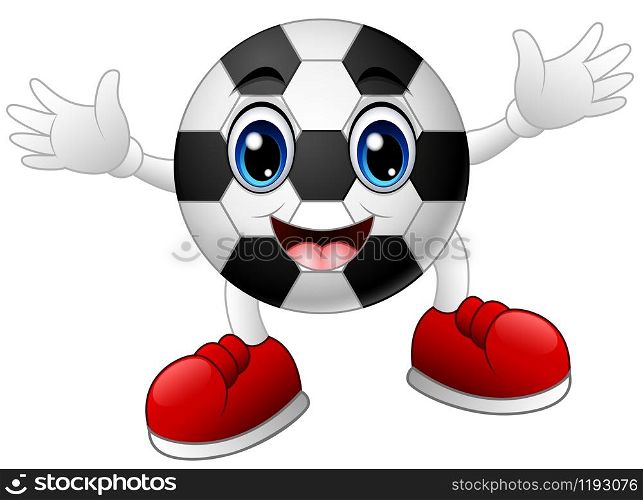 Cartoon soccer ball raising his hands