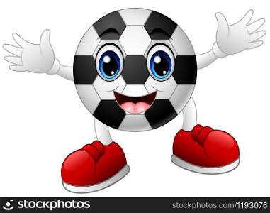 Cartoon soccer ball raising his hands