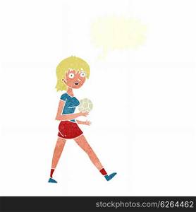 cartoon soccer girl with speech bubble